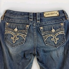 Rock Revival Maisky Easy Capri Jeans Womens 28 Y2K Bling Flap Pocket Embellished