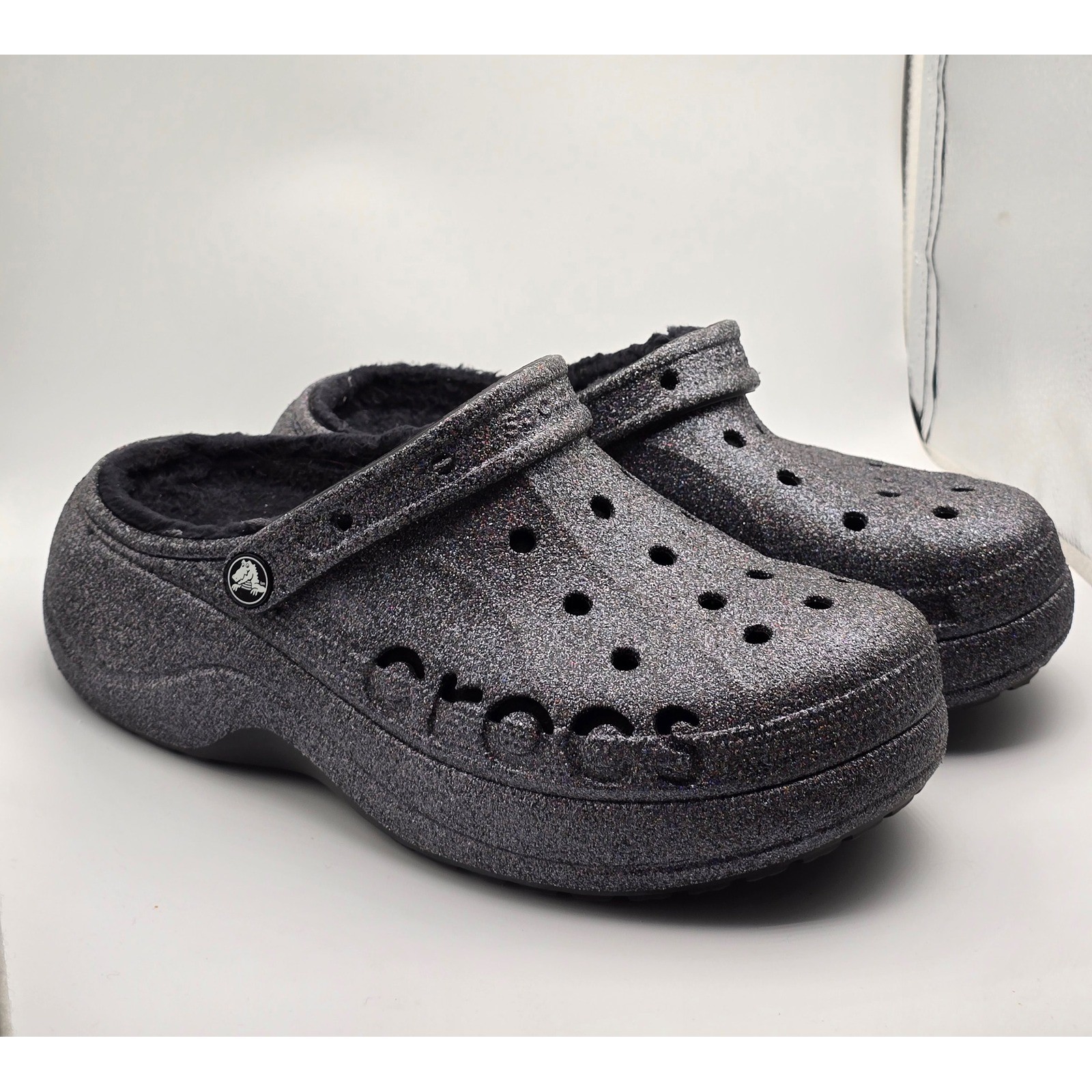 Women's Size 10 Crocs Baya Glitter Platform Clogs - Charcoal Grey