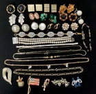 Vtg Costume Jewelry Lot Pins Necklaces, Clip Cluster Earrings Bracelets