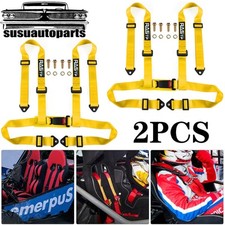2x 2 4-point Adjustable Racing Yellow Seat Belts Harness Safety Shoulder Straps