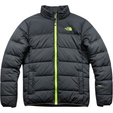 The North Face Boys Black 550 Down Puffer Jacket Lime Green Zip Size L 14/16