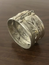 Antique Wide Hinged Bangle 650 Silver 2.5 Inch Diameter Bracelet 