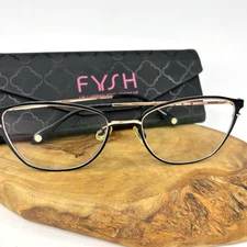 Fysh UK Eyewear Eyeglasses FRAMES ONLY 3659 Black Copper Accents Metal 54 17 140