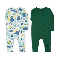 Baby Boys Girls 2 Pack Bamboo Viscose Pajamas with Mitten Cuffs 2 Way Zipper ...