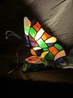 Vintage BUTTERFLY Tiffany Style Stained Glass Table Accent Lamp Night Light 7"