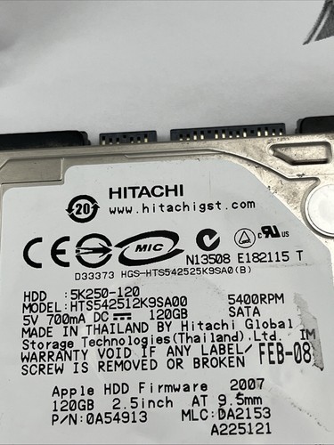 *HITACHI HTS542512K9SA00 SATA 120GB HDD HARD DRIVE 2.5 5400RPM LAPTOP L8-6 - Picture 3 of 8