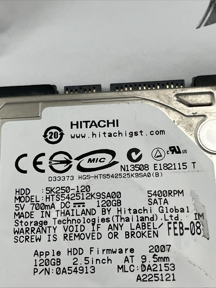*HITACHI HTS542512K9SA00 SATA 120GB HDD HARD DRIVE 2.5 5400RPM LAPTOP L8-6 - Image 3 of 4