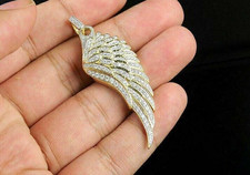 Angel Wing Pendant Charm Simulated Diamond 14K Yellow Gold Plated Free Chain