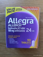 Allegra Allergy Non-Drowsy Relief 180mg 90 Tablets, 24 Hour Indoor Outdoor 07/26