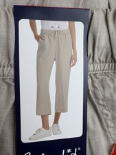 Splendid Women's Beige Lyocell Cropped Pants Drawstring Elastic Waist Pockets