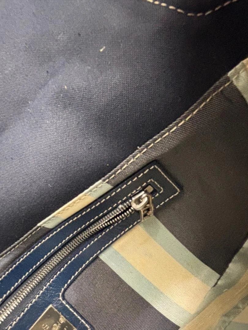 FENDI One Shoulder Bag Purse FF Baguette Denim Leather Navy Authentic thumbnail 24