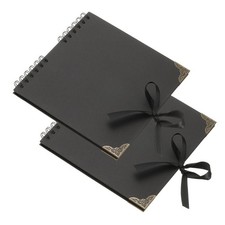 Scrapbook Photo Albums, 8x8 Inch 60 Pages with Ribbon Protector, Black, 2 Pcs