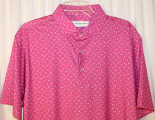 NEW Donald Ross MEDIUM Golf Flag Print Polo Shirt - Flamingo Pink / White