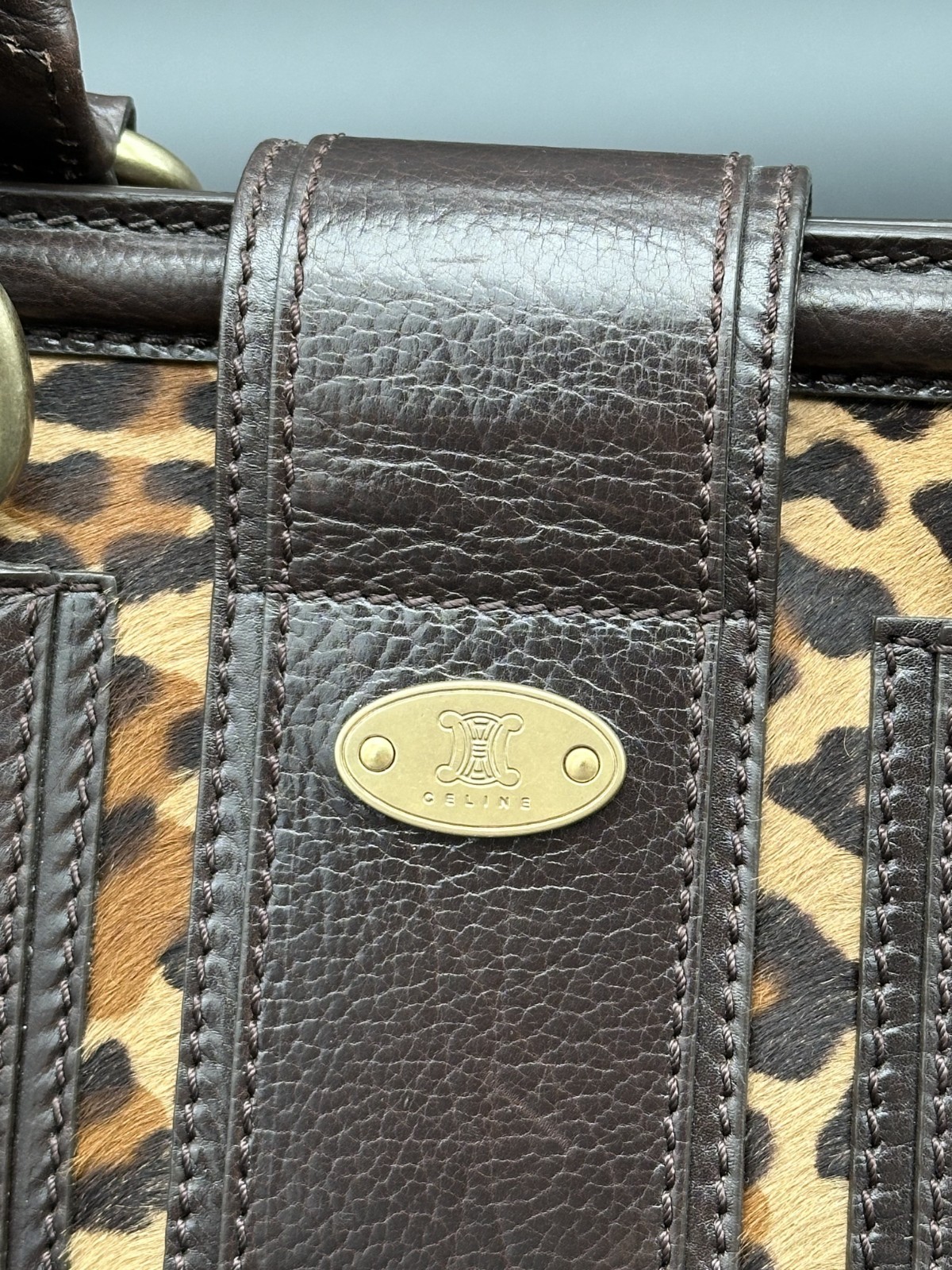 Authentic CELINE Brown Leather Leopard Print Pony… - image 7