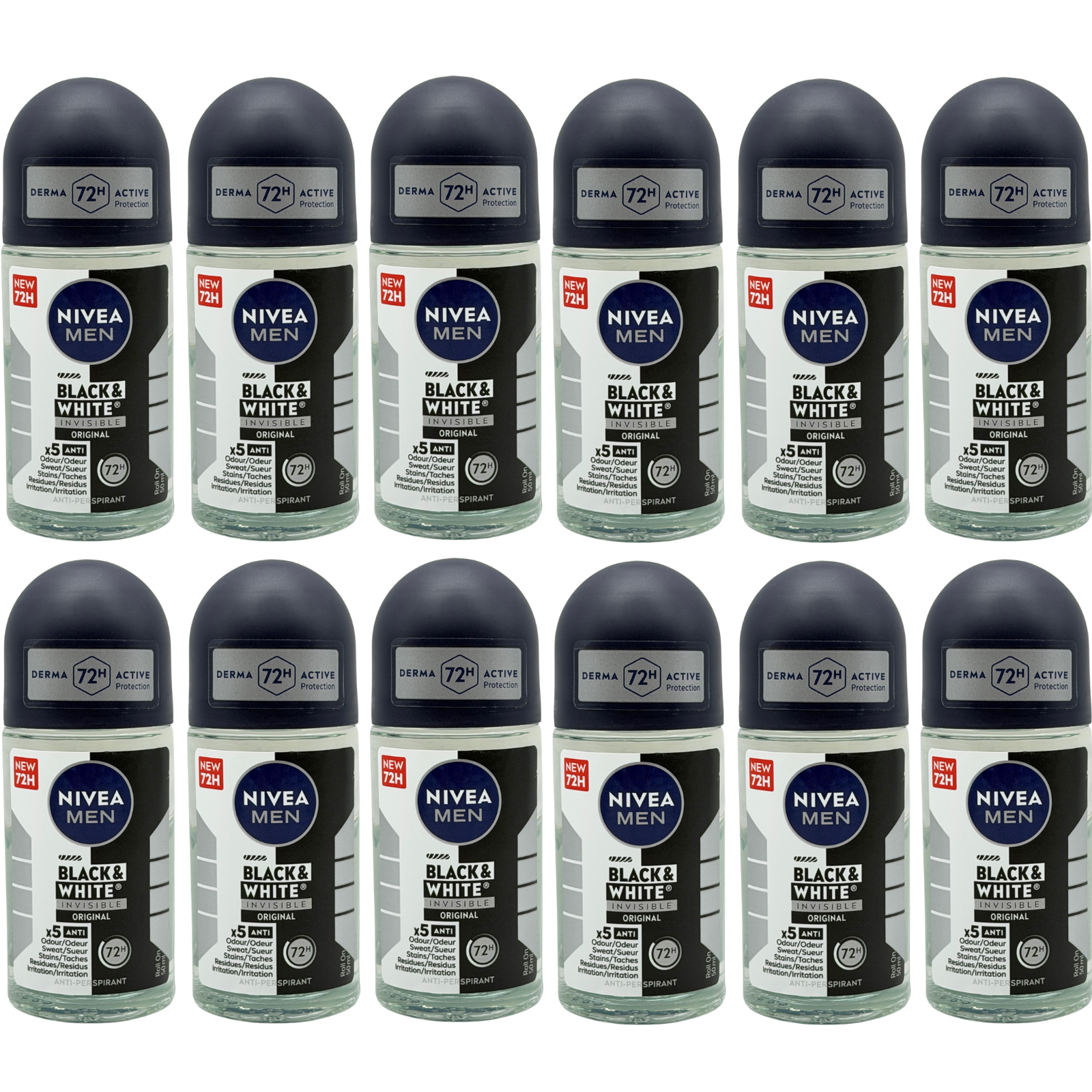 NIVEA MEN Black & White Invisible Original 72H Anti-Perspirant Roll On 50ml x 12