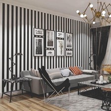 17.3&rdquo;x120&rdquo; Black And White Striped Wallpaper Peel And Stick Wallpaper