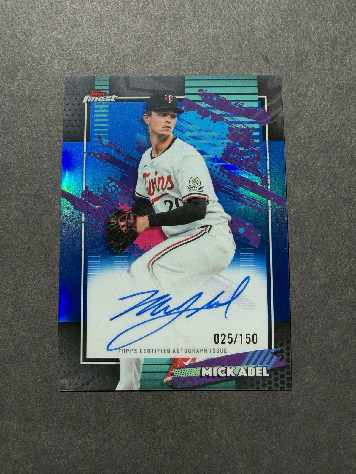 2026 Topps Finest Mick Abel Blue Refractor Auto #025/150 Minnesota Twins #FA-MAB