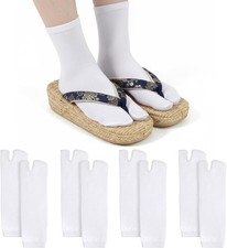 4 Pairs White Japan Tabi Socks, Elastic Cotton Split Toe Tabi Socks Women, Unise