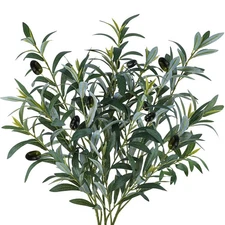 3 Pcs 23.6" Tall Artificial Olive Branches with 261 Leaves Lifelike Faux Euca...