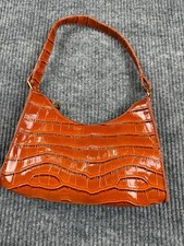 Y2K Orange Croc Embossed Patent Baguette Shoulder Bag Purse