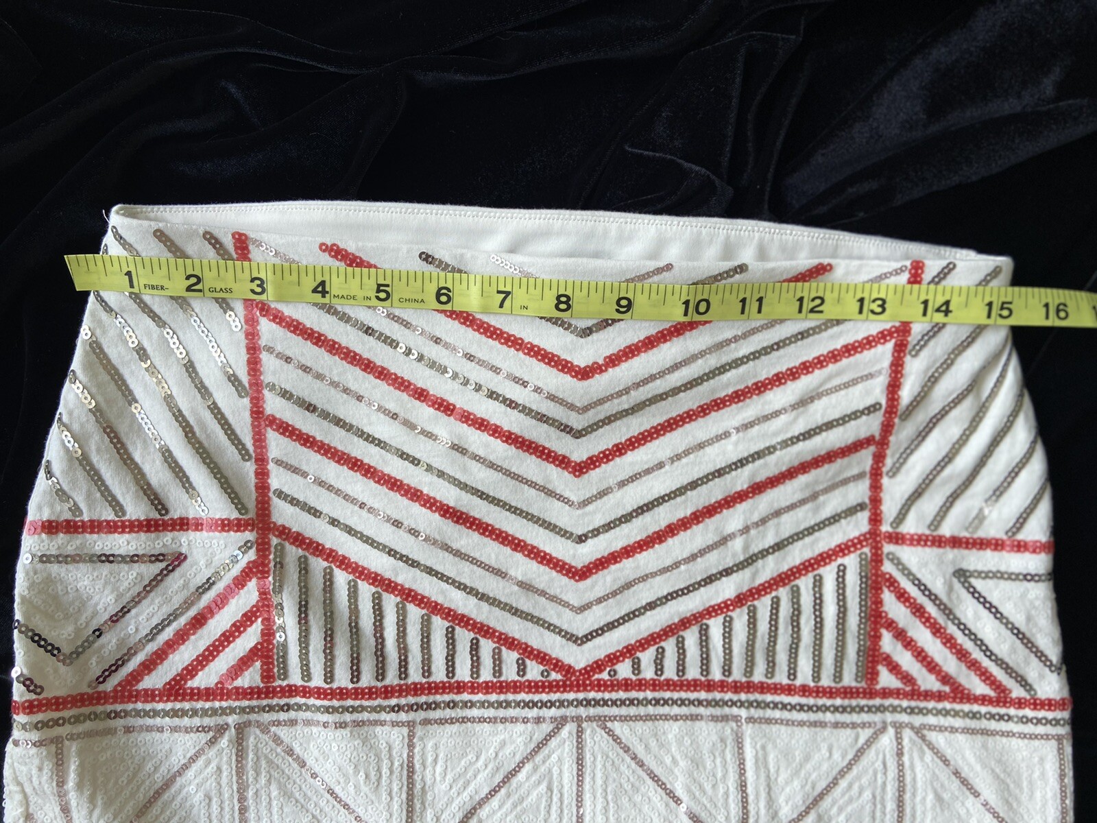 Express Sequined Mini Skirt Off White, Red, Silver Fully lined, Sz S thumbnail 2