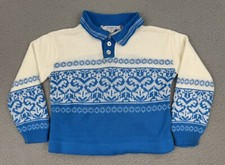 Vintage Toddler Sweater Boys Size 3 Blue White Fair Isle Polo Collar Cradle Knit