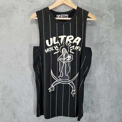 Cici Cat Tank Top Womens Large Black Cream Striped