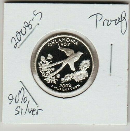 Oklahoma 1907 2008 S State Quarter Dollar SILVER Proof Scissortail Flycatcher A