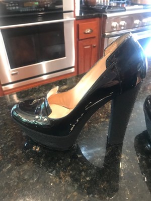 black heeled loafers