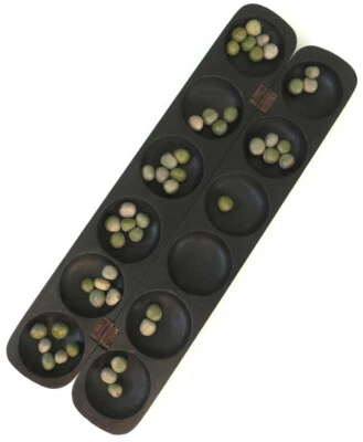 African Wooden Ayo Olopon (Board Game) Mancala/Oware/Awale with 48 seeds
