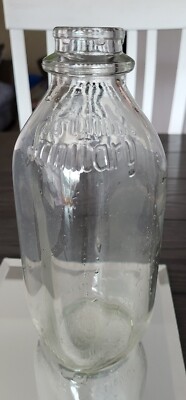 Vintage Clear Glass Milk Bottle, Sanitary Dairy Co. Muskegon, MI. One Quart