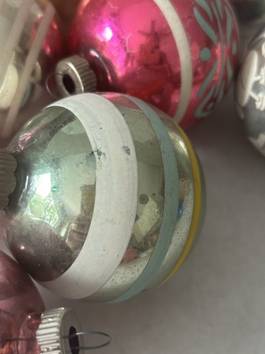 10 glänzende Brite Glaskugel Weihnachtsornamente rosa gestreift silber blau gold - Bild 7 von 9