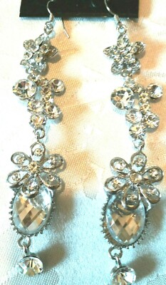 Boucles D'oreilles En Résine Avec Strass Blanc Sur Métal Argenté - Sans Nickel - Neuf Avec étiquettes