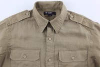 Men's Daniel Cremieux Khaki Tan Linen Pocket Safari Shirt L Large Men's Daniel Cremieux Khaki Tan Linen Pocket Safari Shirt L Large