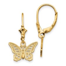 14k Yellow Gold Butterfly Drop and Dangle Earrings 1.68g for Mom