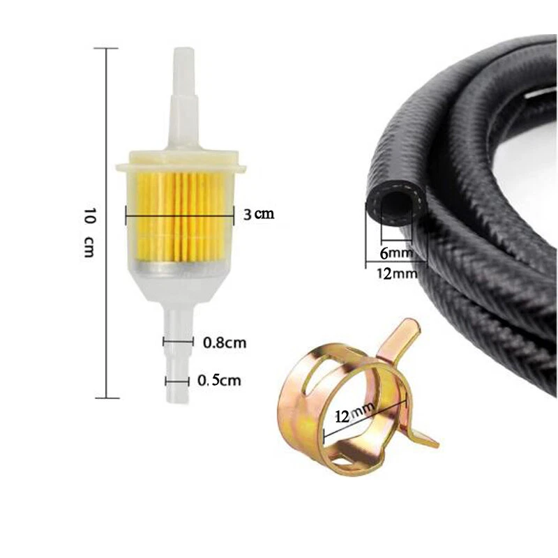 Juego de línea de combustible US 1/4" 6mm 6FT filtro de gasolina para motocicleta kit de tubería de aceite abrazadera de manguera Foto 4 de 4
