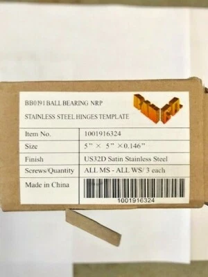 BAH 3 EACH BB0191 5x5 US32D NRP STAINLESS STEEL 5 X 5" HINGES WITH NRP NOS