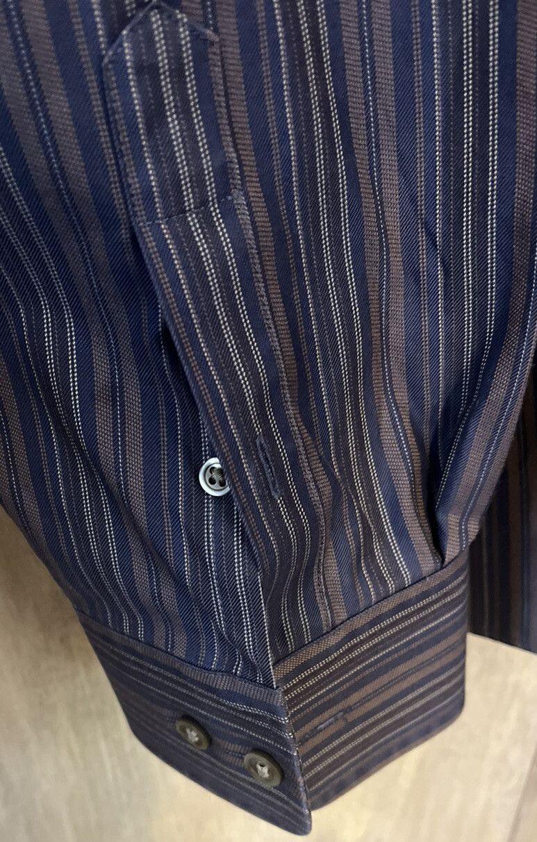 Eddie Bauer Men’s XL Dress Shirt Brown Navy Long Sleeve Wrinkle Free