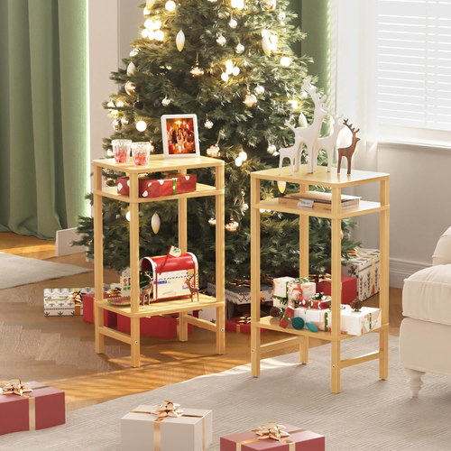 28in Tall Bamboo Side Table 3-Tier Small Narrow End Table, Skinny Nightstand, - Picture 2 of 12