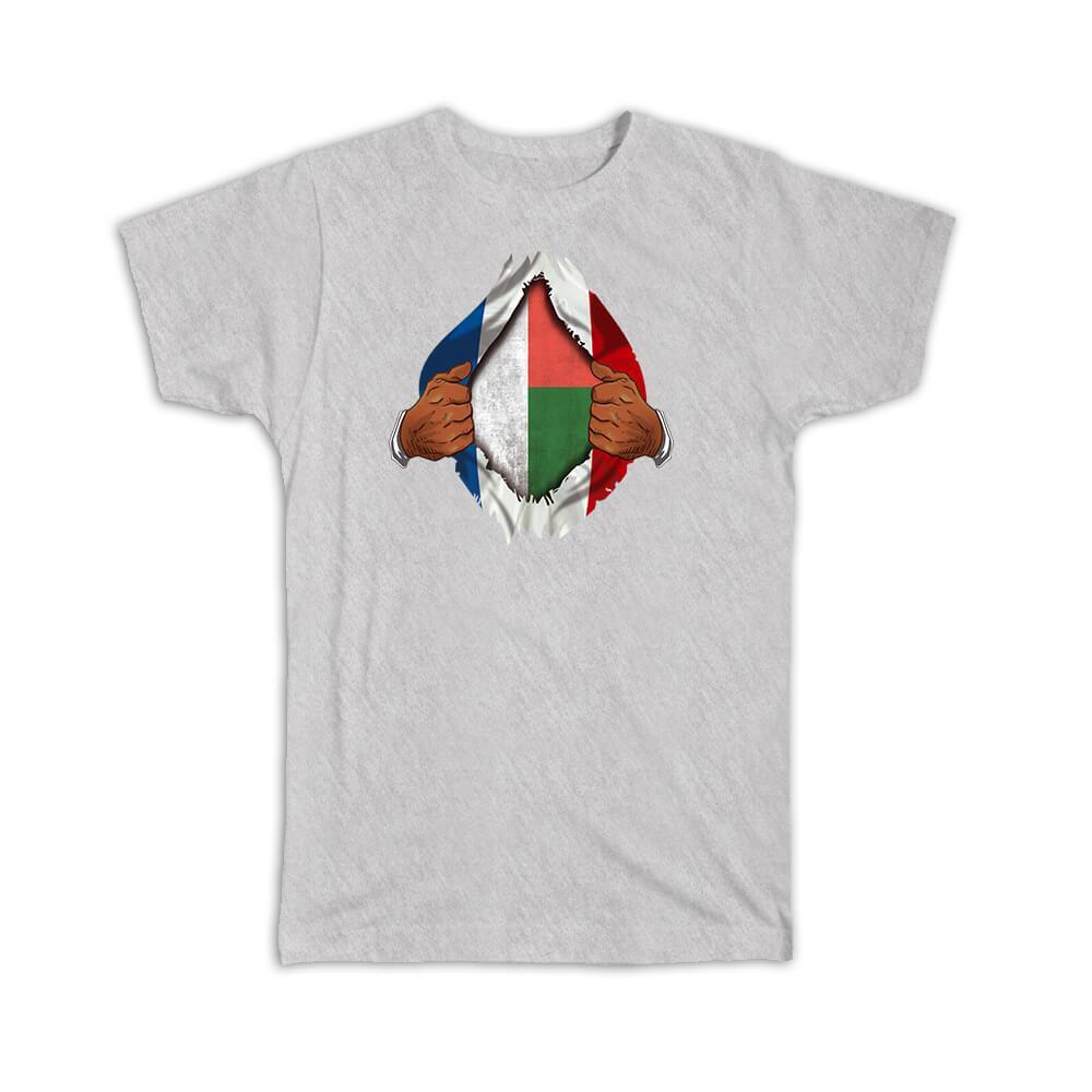 Gift T-Shirt : Madagascar French Flag Chest Malagasy