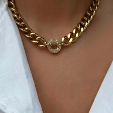 18K gold plated choker Cuban chain pendant necklace Women tarnish free