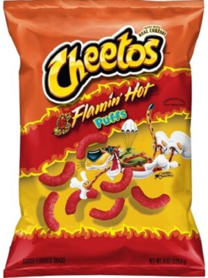 NEW CHEETOS FLAMIN' HOT PUFFS 8 OZ BAG CHEESE FLAVOR SNACKS
