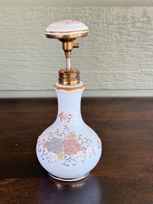 Vintage Perfume Atomizer Bottle Lady Fair Porcelain White Floral Hand Painted