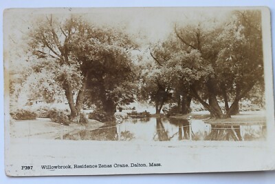 Old RPPC real photo postcard WILLOWBROOK, RESIDENCE ZENAS CRANE, DALTON MA 1910s