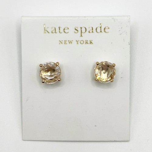 Kate Spade Stud Earrings Crystal Clear Round Gold Tone Prong Set Signed