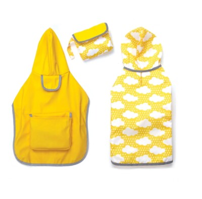 Dog Reversible Yellow Pocket Rain Coat Jackets Adjustable Fit Warmth and Comfort