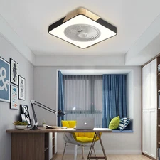 Bladeless Fan Chandelier Ceiling Fan Light Dimmable LED Fixture w/Remote Control