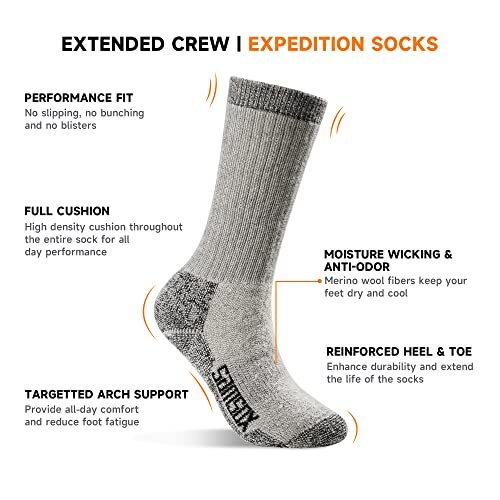 Merino Wool Boot Socks, Made in USA, Heavyweight with Full Cushion, Large - Picture 4 of 6