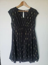 COLLECTIVE CONCEPTS WOMEN'S DOLMAN PARTY DRESS BLACK & GOLD DASH PRINT MEDIUM M 