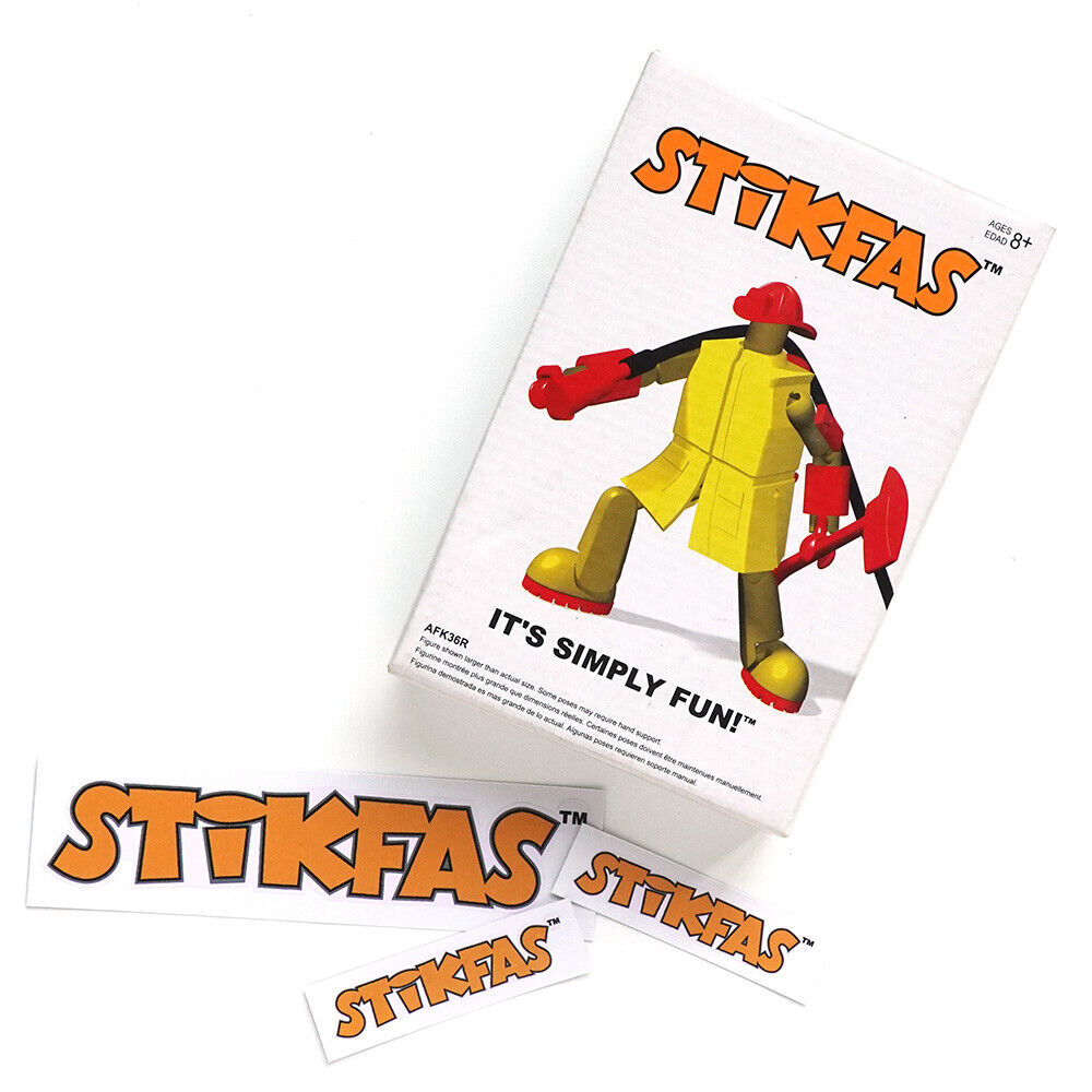1 Original Stikfas Action Figure Pack Alpha Male AFK36R Firefighter + Stickers